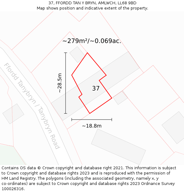 37, FFORDD TAN Y BRYN, AMLWCH, LL68 9BD: Plot and title map