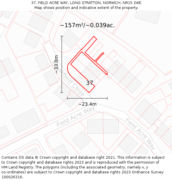 37, FIELD ACRE WAY, LONG STRATTON, NORWICH, NR15 2WE: Plot and title map