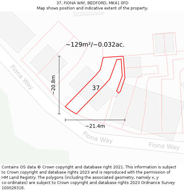 37, FIONA WAY, BEDFORD, MK41 0FD: Plot and title map