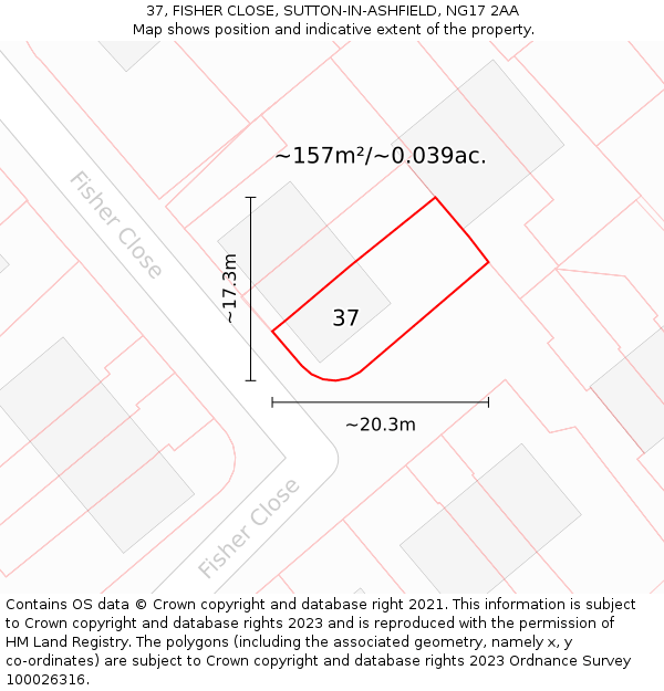 37, FISHER CLOSE, SUTTON-IN-ASHFIELD, NG17 2AA: Plot and title map