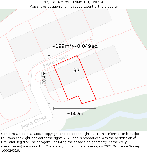 37, FLORA CLOSE, EXMOUTH, EX8 4FA: Plot and title map