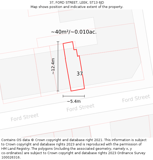 37, FORD STREET, LEEK, ST13 6JD: Plot and title map