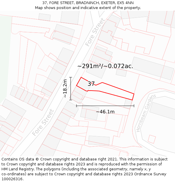 37, FORE STREET, BRADNINCH, EXETER, EX5 4NN: Plot and title map