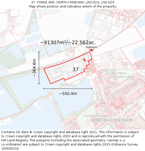37, FORGE WAY, NORTH HYKEHAM, LINCOLN, LN6 9ZS: Plot and title map