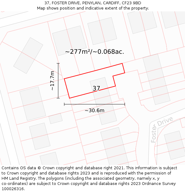 37, FOSTER DRIVE, PENYLAN, CARDIFF, CF23 9BD: Plot and title map