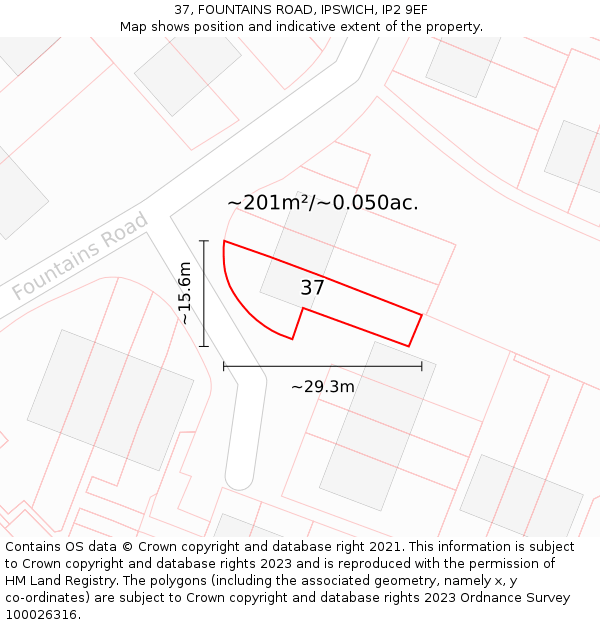 37, FOUNTAINS ROAD, IPSWICH, IP2 9EF: Plot and title map