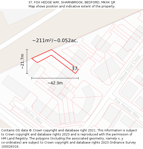 37, FOX HEDGE WAY, SHARNBROOK, BEDFORD, MK44 1JR: Plot and title map