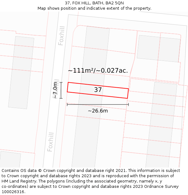 37, FOX HILL, BATH, BA2 5QN: Plot and title map