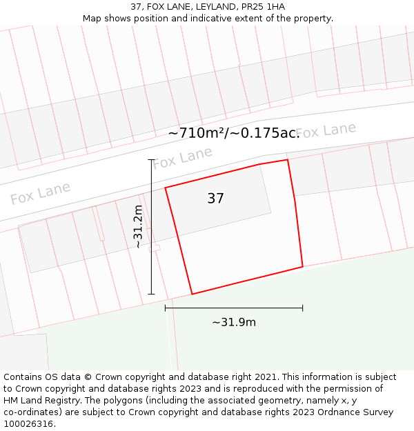 37, FOX LANE, LEYLAND, PR25 1HA: Plot and title map