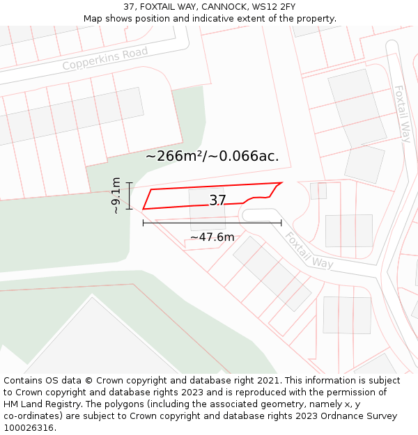 37, FOXTAIL WAY, CANNOCK, WS12 2FY: Plot and title map