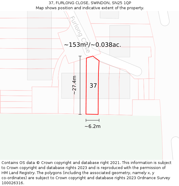 37, FURLONG CLOSE, SWINDON, SN25 1QP: Plot and title map
