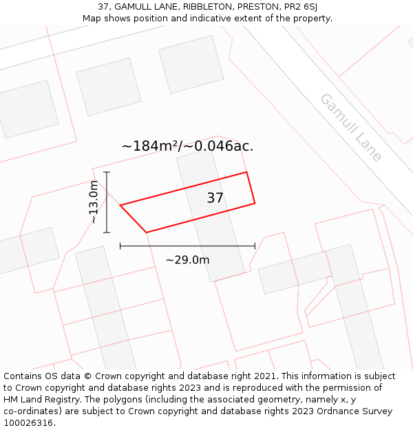 37, GAMULL LANE, RIBBLETON, PRESTON, PR2 6SJ: Plot and title map