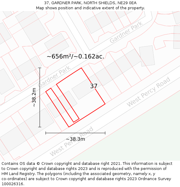 37, GARDNER PARK, NORTH SHIELDS, NE29 0EA: Plot and title map