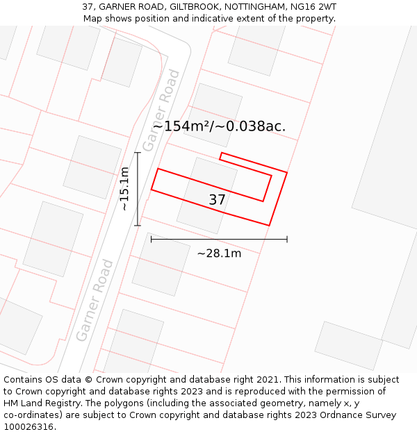 37, GARNER ROAD, GILTBROOK, NOTTINGHAM, NG16 2WT: Plot and title map