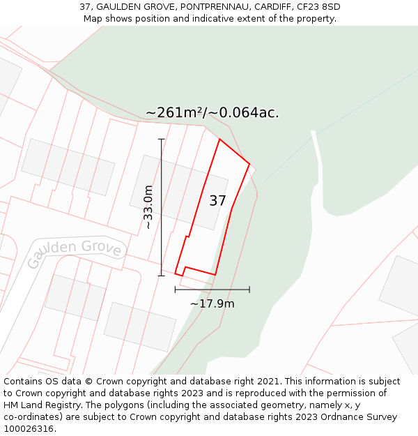 37, GAULDEN GROVE, PONTPRENNAU, CARDIFF, CF23 8SD: Plot and title map