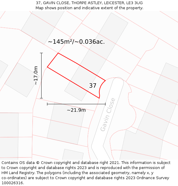 37, GAVIN CLOSE, THORPE ASTLEY, LEICESTER, LE3 3UG: Plot and title map