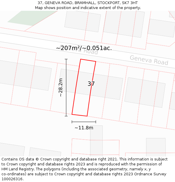 37, GENEVA ROAD, BRAMHALL, STOCKPORT, SK7 3HT: Plot and title map