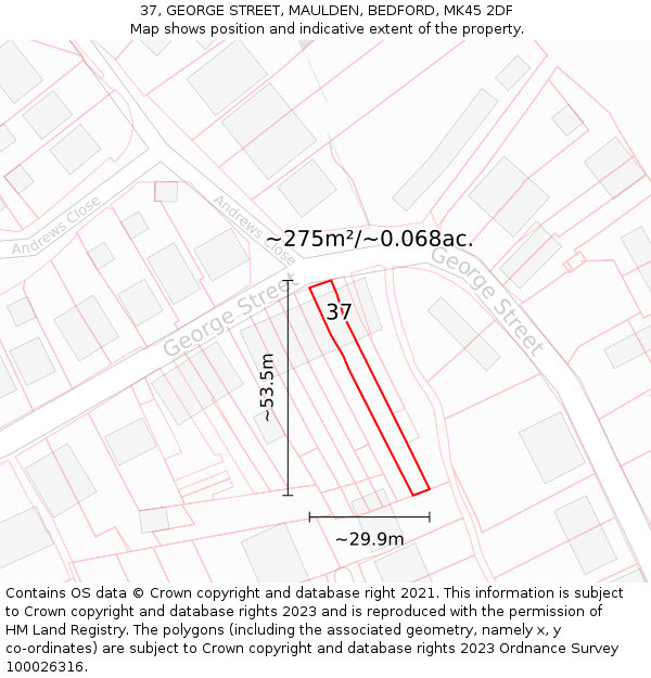 37, GEORGE STREET, MAULDEN, BEDFORD, MK45 2DF: Plot and title map
