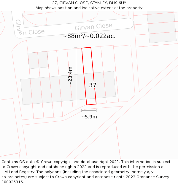 37, GIRVAN CLOSE, STANLEY, DH9 6UY: Plot and title map