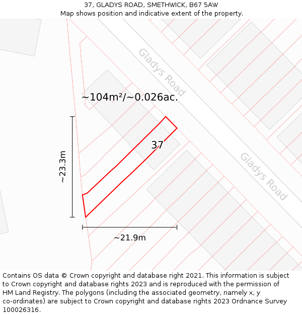 37, GLADYS ROAD, SMETHWICK, B67 5AW: Plot and title map