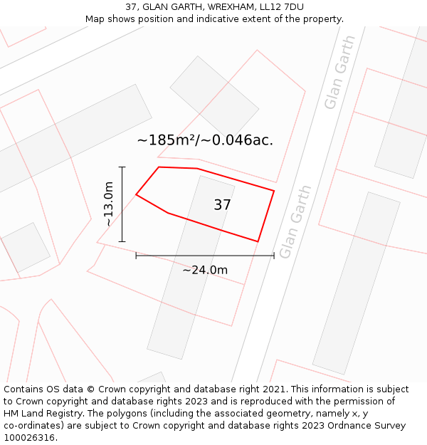 37, GLAN GARTH, WREXHAM, LL12 7DU: Plot and title map