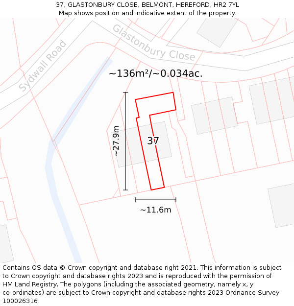 37, GLASTONBURY CLOSE, BELMONT, HEREFORD, HR2 7YL: Plot and title map