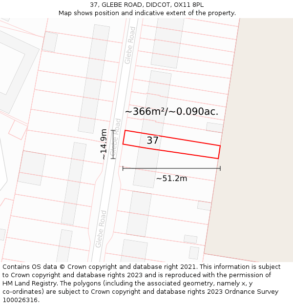 37, GLEBE ROAD, DIDCOT, OX11 8PL: Plot and title map