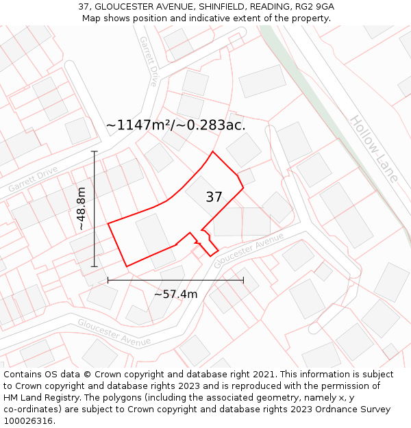 37, GLOUCESTER AVENUE, SHINFIELD, READING, RG2 9GA: Plot and title map