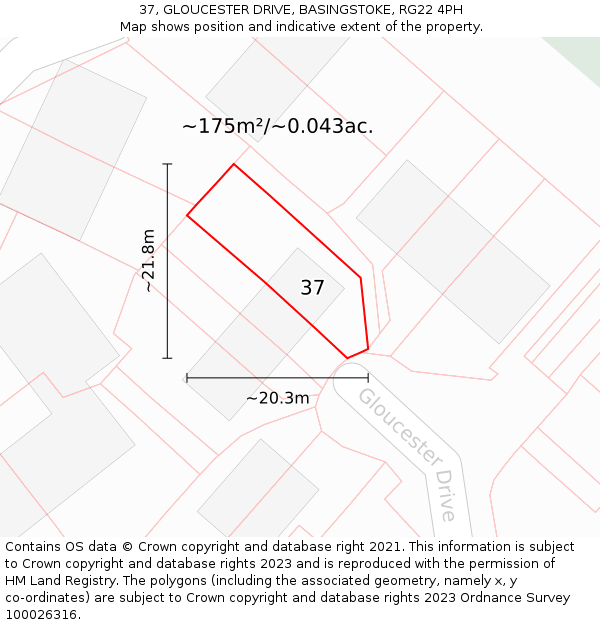 37, GLOUCESTER DRIVE, BASINGSTOKE, RG22 4PH: Plot and title map