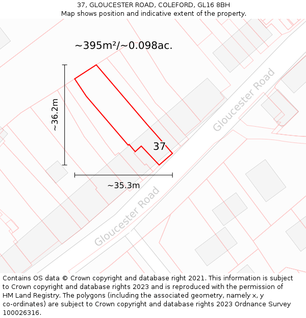 37, GLOUCESTER ROAD, COLEFORD, GL16 8BH: Plot and title map
