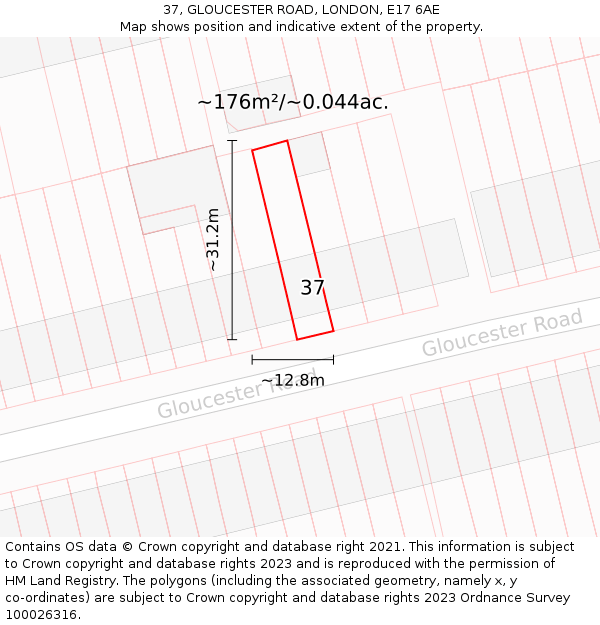 37, GLOUCESTER ROAD, LONDON, E17 6AE: Plot and title map