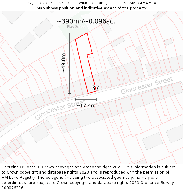 37, GLOUCESTER STREET, WINCHCOMBE, CHELTENHAM, GL54 5LX: Plot and title map