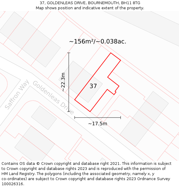 37, GOLDENLEAS DRIVE, BOURNEMOUTH, BH11 8TG: Plot and title map
