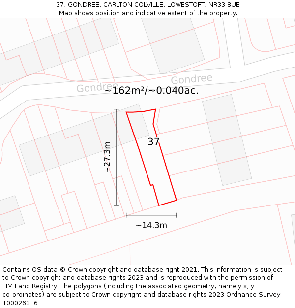 37, GONDREE, CARLTON COLVILLE, LOWESTOFT, NR33 8UE: Plot and title map