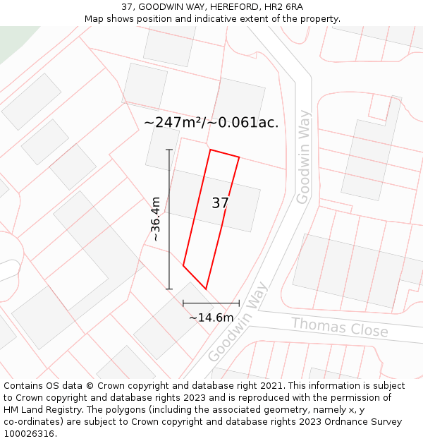 37, GOODWIN WAY, HEREFORD, HR2 6RA: Plot and title map