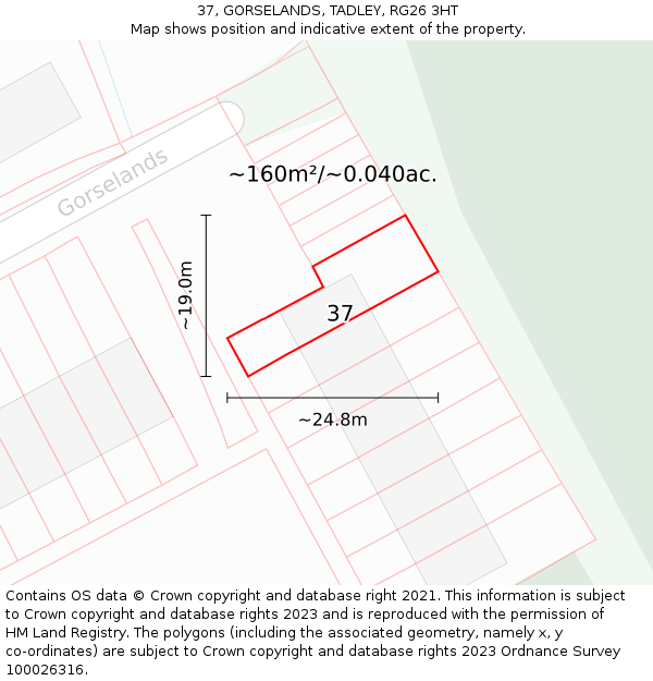 37, GORSELANDS, TADLEY, RG26 3HT: Plot and title map