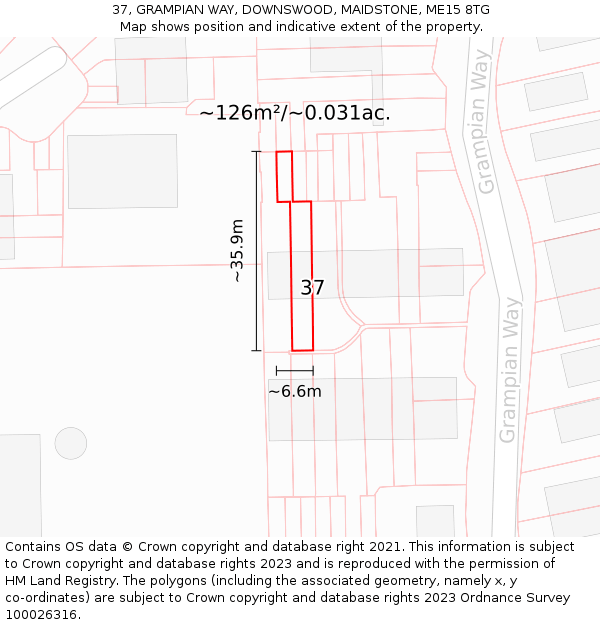 37, GRAMPIAN WAY, DOWNSWOOD, MAIDSTONE, ME15 8TG: Plot and title map