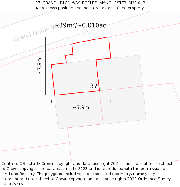 37, GRAND UNION WAY, ECCLES, MANCHESTER, M30 0LB: Plot and title map