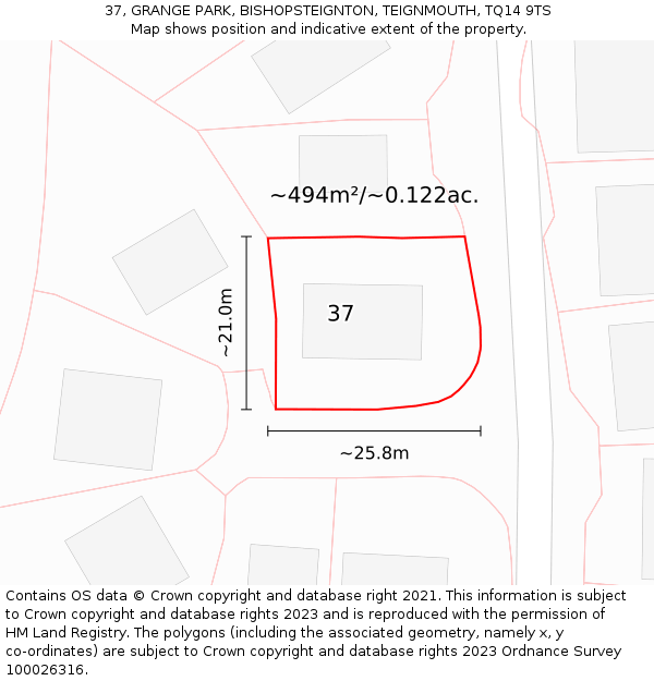 37, GRANGE PARK, BISHOPSTEIGNTON, TEIGNMOUTH, TQ14 9TS: Plot and title map