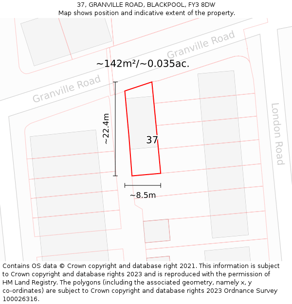37, GRANVILLE ROAD, BLACKPOOL, FY3 8DW: Plot and title map