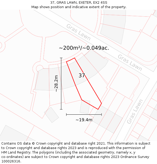 37, GRAS LAWN, EXETER, EX2 4SS: Plot and title map