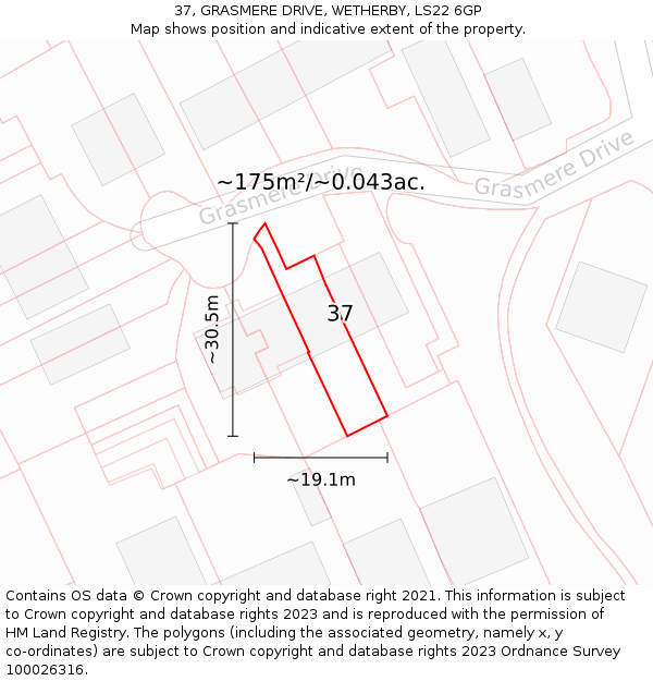 37, GRASMERE DRIVE, WETHERBY, LS22 6GP: Plot and title map