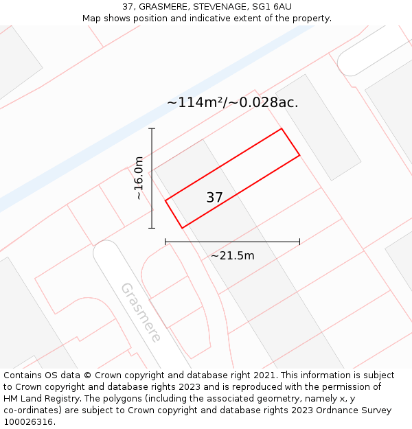 37, GRASMERE, STEVENAGE, SG1 6AU: Plot and title map