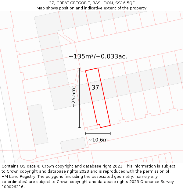 37, GREAT GREGORIE, BASILDON, SS16 5QE: Plot and title map