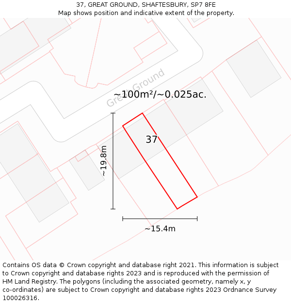 37, GREAT GROUND, SHAFTESBURY, SP7 8FE: Plot and title map