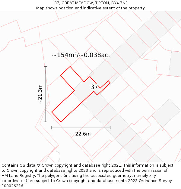 37, GREAT MEADOW, TIPTON, DY4 7NF: Plot and title map