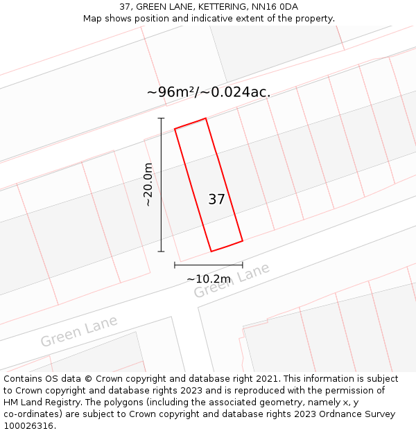 37, GREEN LANE, KETTERING, NN16 0DA: Plot and title map