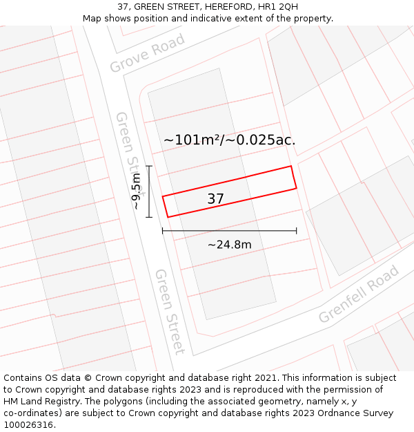 37, GREEN STREET, HEREFORD, HR1 2QH: Plot and title map