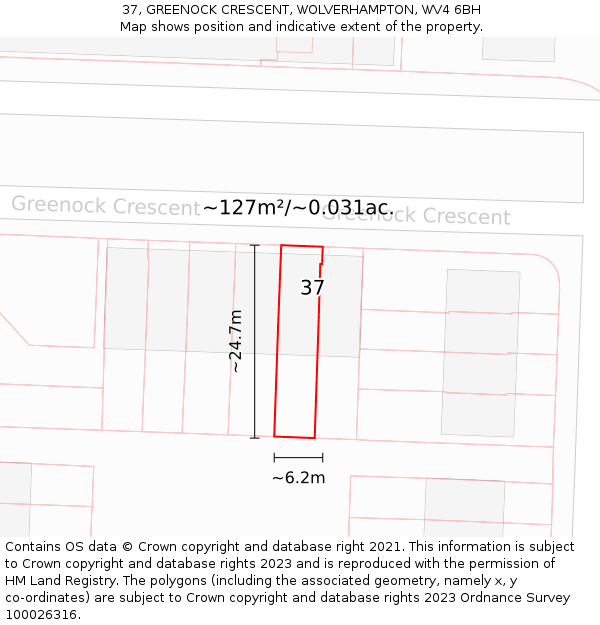 37, GREENOCK CRESCENT, WOLVERHAMPTON, WV4 6BH: Plot and title map