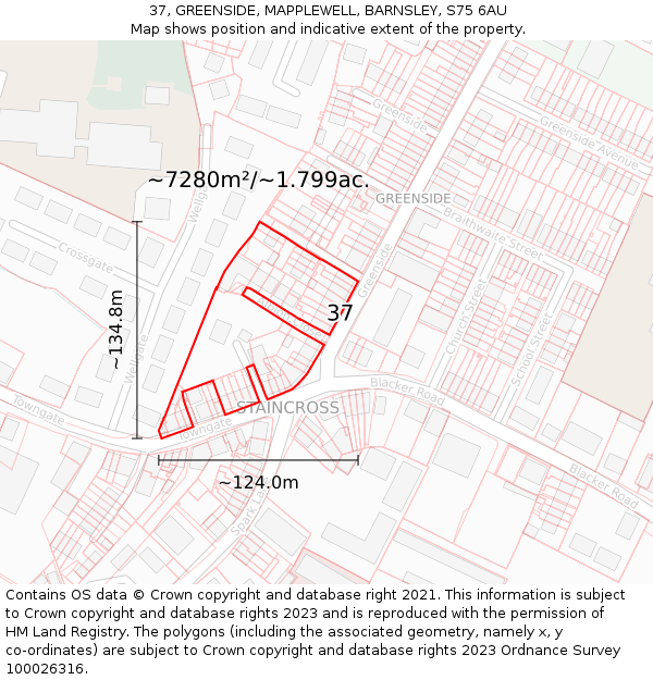 37, GREENSIDE, MAPPLEWELL, BARNSLEY, S75 6AU: Plot and title map